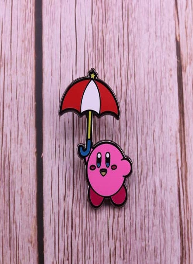 Untitled Kawaii Pink Character Enamel Pin with Umbrella, Cute Weather Pin for Jacket Backpack - Image 2